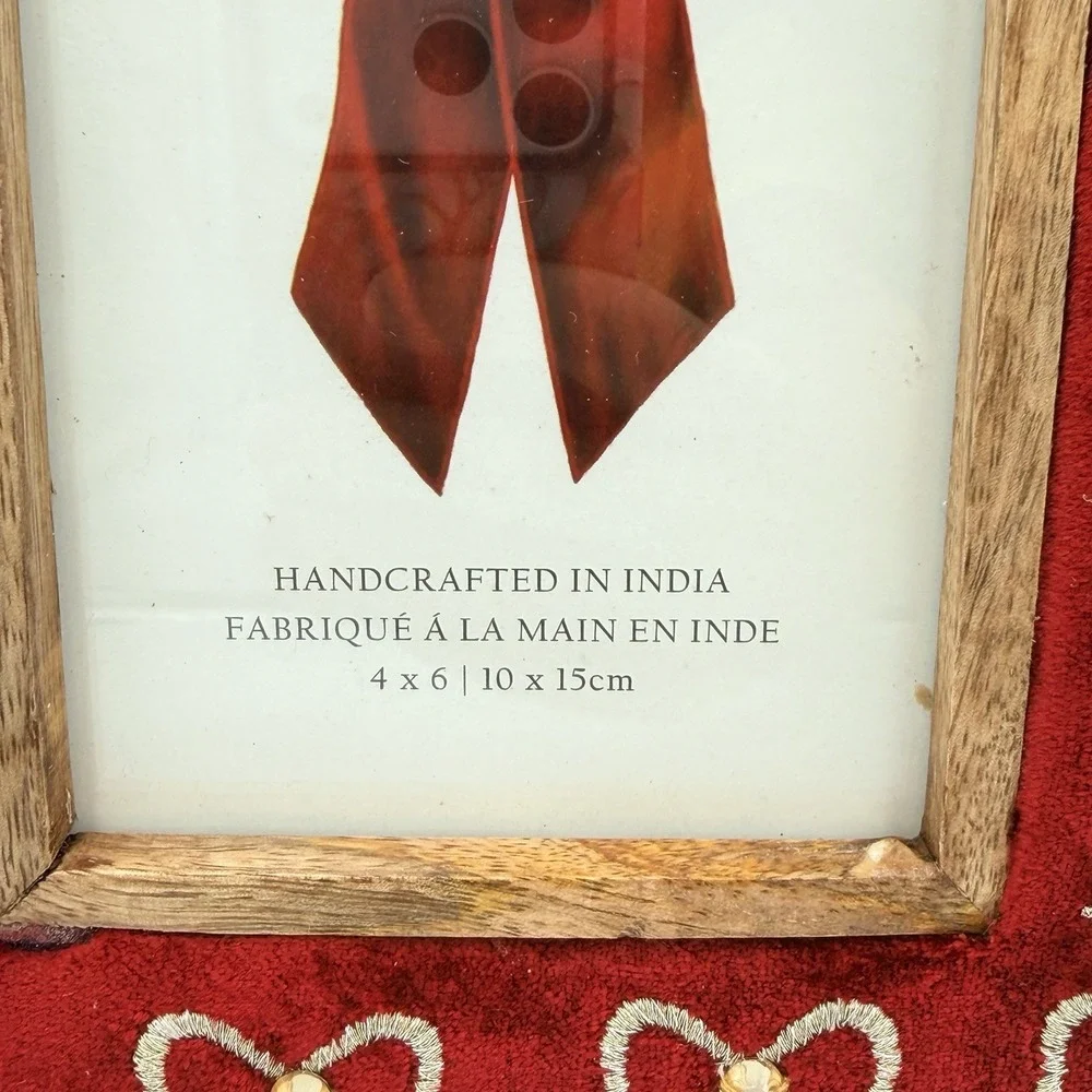 Handcrafted Red Velvet Beaded Bow Picture Frame Wood Coquette Romantic Decor 4x6
